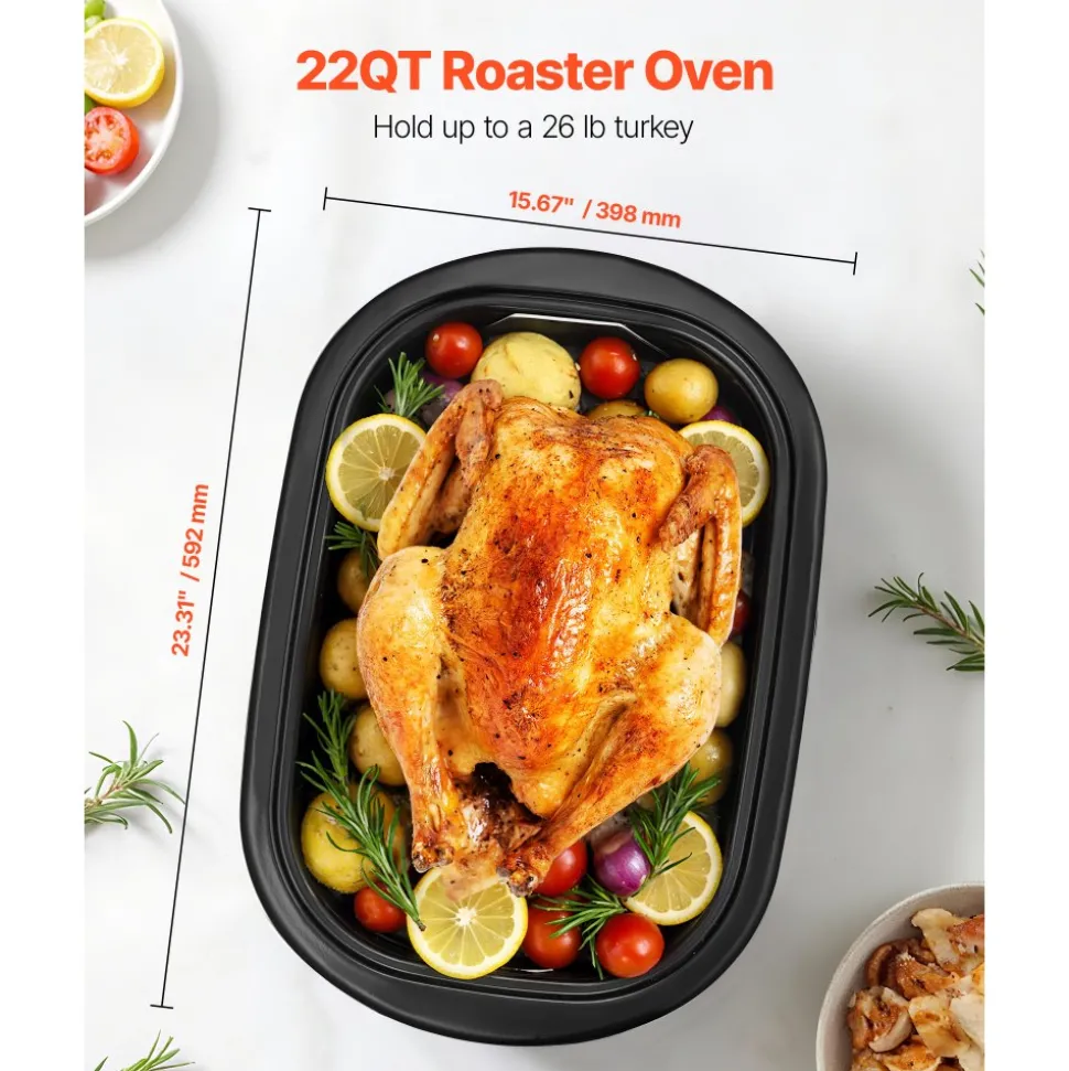 VEVOR Roaster Oven, 20QT Electric Roasting Pan, 150-450℉ Adjustable Temperature Fast-Cooking Turkey Roaster, Turkey Oven with Self-Basting Lid, Defrost & Warm Function for Home, Fits 24lb Turkey