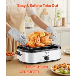 VEVOR Roaster Oven, 18QT Electric Roaster Oven, 150-450℉ Adjustable Temperature Electric Roasting Pan with Self-Basting Lid, Cool-Touch Handle, Defrost & Warm Function, Stainless Steel Turkey Ovens