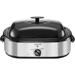 VEVOR Roaster Oven, 18QT Electric Roaster Oven, 150-450℉ Adjustable Temperature Electric Roasting Pan with Self-Basting Lid, Cool-Touch Handle, Defrost & Warm Function, Stainless Steel Turkey Ovens