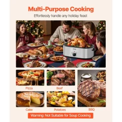 VEVOR Roaster Oven, 24QT Electric Turkey Roaster Oven, 150-450℉ Adjustable Temperature Electric Roasting Pan with 3 Bin Buffet Server, Self-Basting Lid, Defrost & Warm Function, Self-Basting Lid