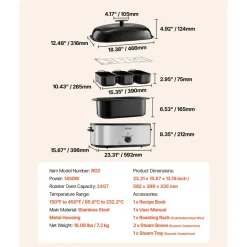 VEVOR Roaster Oven, 24QT Electric Turkey Roaster Oven, 150-450℉ Adjustable Temperature Electric Roasting Pan with 3 Bin Buffet Server, Self-Basting Lid, Defrost & Warm Function, Self-Basting Lid
