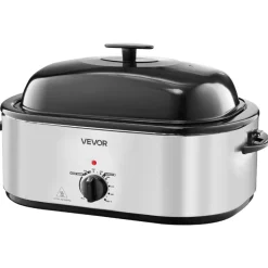 VEVOR Roaster Oven, 24QT Electric Turkey Roaster Oven, 150-450℉ Adjustable Temperature Electric Roasting Pan with 3 Bin Buffet Server, Self-Basting Lid, Defrost & Warm Function, Self-Basting Lid