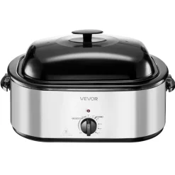 VEVOR Roaster Oven, 24QT Electric Turkey Roaster Oven, 150-450℉ Adjustable Temperature Electric Roasting Pan with 3 Bin Buffet Server, Self-Basting Lid, Defrost & Warm Function, Self-Basting Lid