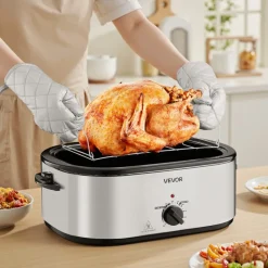VEVOR Roaster Oven, 24QT Electric Turkey Roaster Oven, 150-450℉ Adjustable Temperature Electric Roasting Pan with 3 Bin Buffet Server, Self-Basting Lid, Defrost & Warm Function, Self-Basting Lid