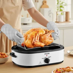 VEVOR Roaster Oven, 18QT Electric Roaster Oven, 150-450℉ Adjustable Temperature Electric Roasting Pan, Multifunctional Electric Roasters Oven with Self-Basting Lid, Removable Pan and Rack for Holiday