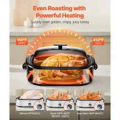VEVOR Roaster Oven, 18QT Electric Roaster Oven, 150-450℉ Adjustable Temperature Electric Roasting Pan, Multifunctional Electric Roasters Oven with Self-Basting Lid, Removable Pan and Rack for Holiday