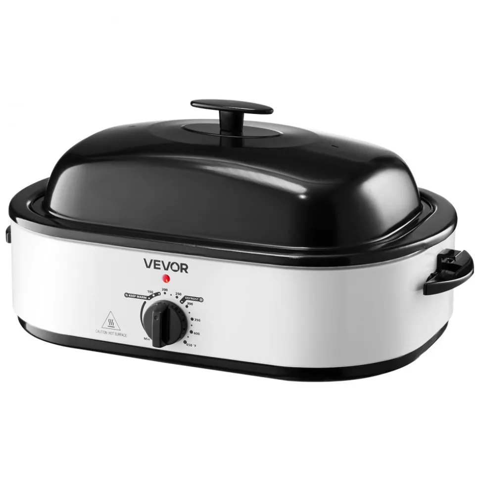VEVOR Roaster Oven, 18QT Electric Roaster Oven, 150-450℉ Adjustable Temperature Electric Roasting Pan, Multifunctional Electric Roasters Oven with Self-Basting Lid, Removable Pan and Rack for Holiday