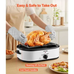 VEVOR Roaster Oven, 18QT Electric Roaster Oven, 150-450℉ Adjustable Temperature Electric Roasting Pan, Multifunctional Electric Roasters Oven with Self-Basting Lid, Removable Pan and Rack for Holiday