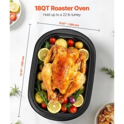 VEVOR Roaster Oven, 18QT Electric Roaster Oven, 150-450℉ Adjustable Temperature Electric Roasting Pan, Multifunctional Electric Roasters Oven with Self-Basting Lid, Removable Pan and Rack for Holiday