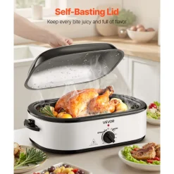 VEVOR Roaster Oven, 18QT Electric Roaster Oven, 150-450℉ Adjustable Temperature Electric Roasting Pan, Multifunctional Electric Roasters Oven with Self-Basting Lid, Removable Pan and Rack for Holiday