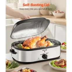 VEVOR Roaster Oven, 14QT Fast-Cooking Turkey Roaster, 150-450℉ Adjustable Temperature Electric Roasting Pan with Self-Basting Lid, Roasting Lift-Out Rack, Defrost & Warm Function, Fits 18lb Turkey