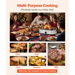 VEVOR Roaster Oven, 14QT Fast-Cooking Turkey Roaster, 150-450℉ Adjustable Temperature Electric Roasting Pan with Self-Basting Lid, Roasting Lift-Out Rack, Defrost & Warm Function, Fits 18lb Turkey