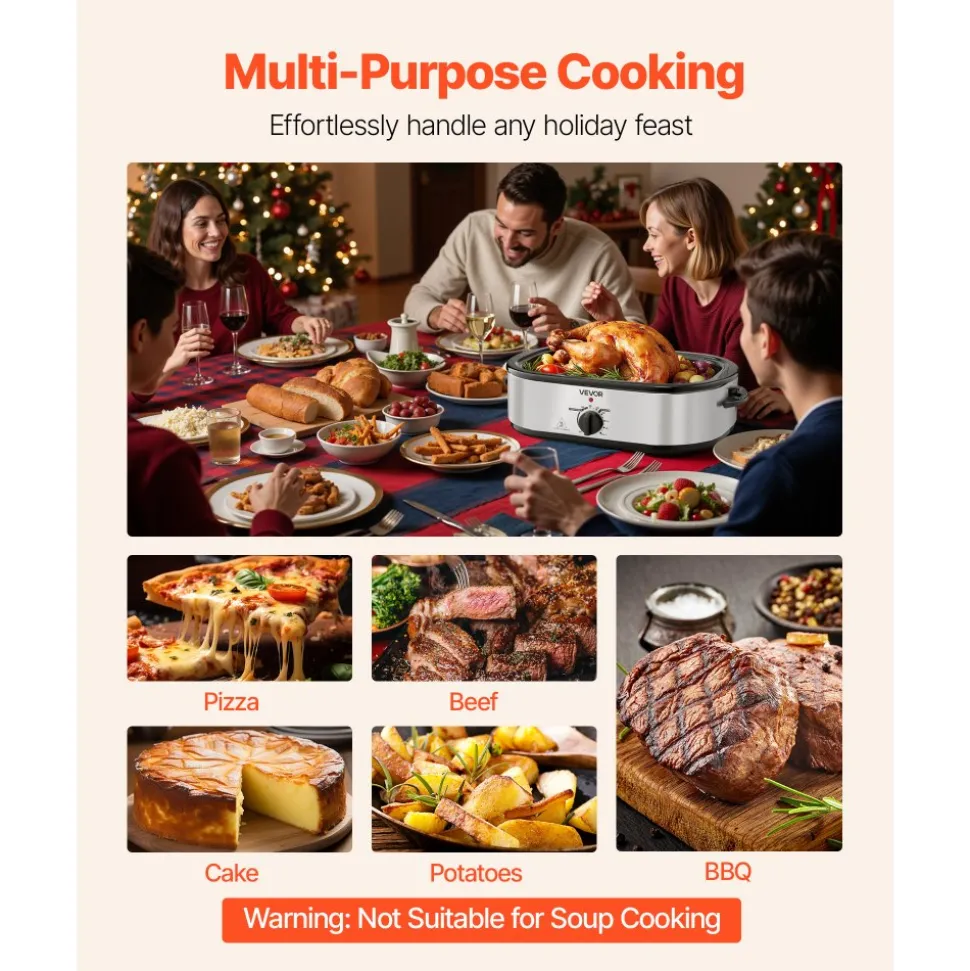 VEVOR Roaster Oven, 14QT Fast-Cooking Turkey Roaster, 150-450℉ Adjustable Temperature Electric Roasting Pan with Self-Basting Lid, Roasting Lift-Out Rack, Defrost & Warm Function, Fits 18lb Turkey
