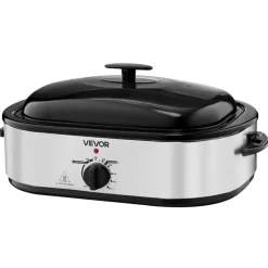VEVOR Roaster Oven, 14QT Fast-Cooking Turkey Roaster, 150-450℉ Adjustable Temperature Electric Roasting Pan with Self-Basting Lid, Roasting Lift-Out Rack, Defrost & Warm Function, Fits 18lb Turkey