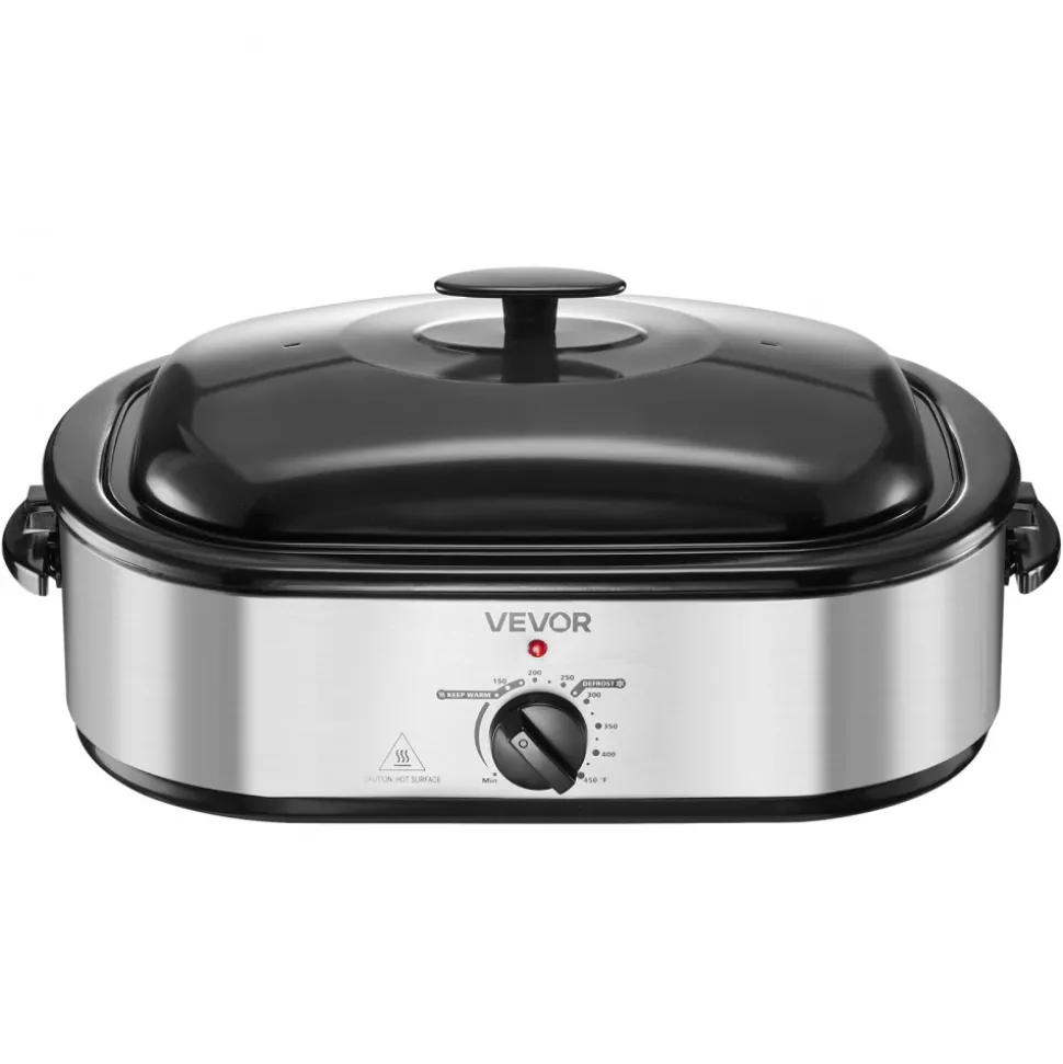 VEVOR Roaster Oven, 14QT Fast-Cooking Turkey Roaster, 150-450℉ Adjustable Temperature Electric Roasting Pan with Self-Basting Lid, Roasting Lift-Out Rack, Defrost & Warm Function, Fits 18lb Turkey