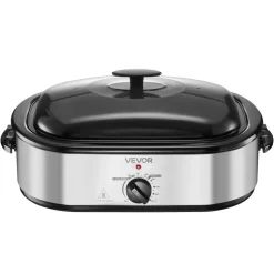 VEVOR Roaster Oven, 14QT Fast-Cooking Turkey Roaster, 150-450℉ Adjustable Temperature Electric Roasting Pan with Self-Basting Lid, Roasting Lift-Out Rack, Defrost & Warm Function, Fits 18lb Turkey