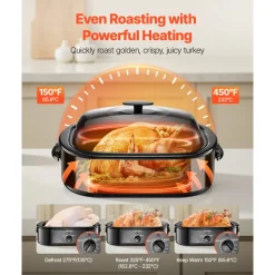 VEVOR Roaster Oven, 18QT Fast-Cooking Turkey Roaster, 150-450℉ Adjustable Temperature Turkey Oven with Self-Basting Lid, Removable Pan and Rack, Defrost & Warm Function, Electric Roasting Pan for Home