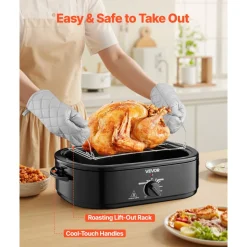 VEVOR Roaster Oven, 18QT Fast-Cooking Turkey Roaster, 150-450℉ Adjustable Temperature Turkey Oven with Self-Basting Lid, Removable Pan and Rack, Defrost & Warm Function, Electric Roasting Pan for Home