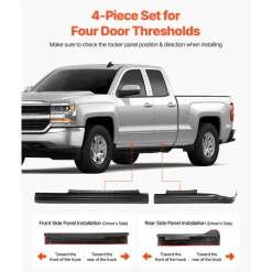 VEVOR Rocker Panel Guard, 4-Piece Set Compatible with 2014-2018 Chevrolet Silverado 1500 Extended Cab, Replacement for 14068 Trail Armor Side Skirts Extension Body Kit, Driver Side, 3M Adhesive, Black