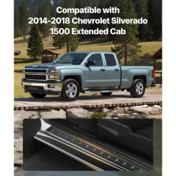 VEVOR Rocker Panel Guard, 4-Piece Set Compatible with 2014-2018 Chevrolet Silverado 1500 Extended Cab, Replacement for 14068 Trail Armor Side Skirts Extension Body Kit, Driver Side, 3M Adhesive, Black