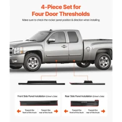 VEVOR Rocker Panel Guard, 4-Piece Set, Compatible with 1999-2006 Chevrolet Silverado Extended Cab, Replacement for 14089 Trail Armor Side Skirts Extension Body Kit, Driver Side, 3M Adhesive, Black