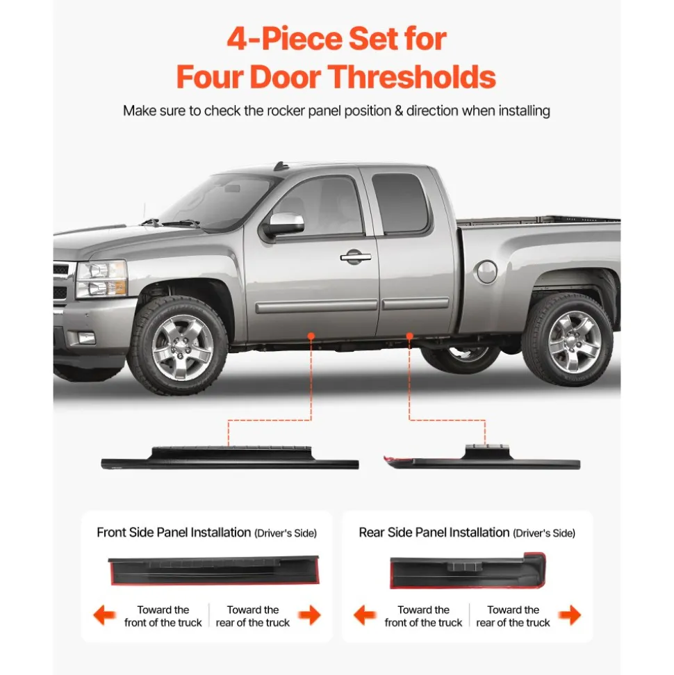 VEVOR Rocker Panel Guard, 4-Piece Set, Compatible with 1999-2006 Chevrolet Silverado Extended Cab, Replacement for 14089 Trail Armor Side Skirts Extension Body Kit, Driver Side, 3M Adhesive, Black