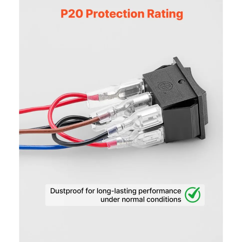VEVOR Rocker Switch, 6 Pin Momentary DPDT Rocker Switch, 3-Position (ON)-Off-(ON) Polarity Reversing Switch AC 250V/16A 125V/ 20A for Auto Car Boat Household Appliances