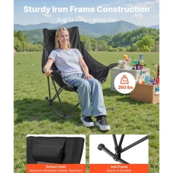 VEVOR Rocking Camping Chair, Portable Folding Rocker, Heavy-Duty Lawn Chair Recliner with Cupholder & Pocket, Supports 225lbs, Fully Padded Camp Chairs for Outdoor Patio Backyard Porch Garden