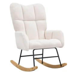 VEVOR Rocking Chair Nursery, Glider Rocking Chair with Soft Seat and High Backrest, 250 lbs Weight Capacity Teddy Fabric, Upholstered Glider Rocker Chair for Nursery, Bedroom, Living Room, Ivory White
