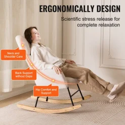 VEVOR Rocking Chair Nursery, Glider Rocking Chair with Soft Seat and High Backrest, 250 lbs Weight Capacity Teddy Fabric, Upholstered Glider Rocker Chair for Nursery, Bedroom, Living Room, Ivory White
