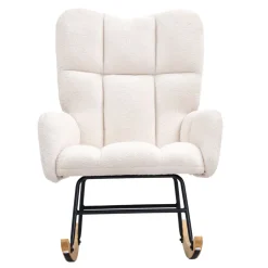 VEVOR Rocking Chair Nursery, Glider Rocking Chair with Soft Seat and High Backrest, 250 lbs Weight Capacity Teddy Fabric, Upholstered Glider Rocker Chair for Nursery, Bedroom, Living Room, Ivory White