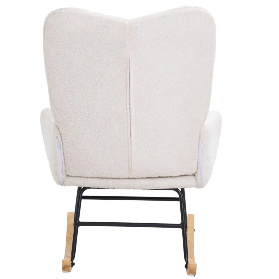 VEVOR Rocking Chair Nursery, Glider Rocking Chair with Soft Seat and High Backrest, 250 lbs Weight Capacity Teddy Fabric, Upholstered Glider Rocker Chair for Nursery, Bedroom, Living Room, Ivory White