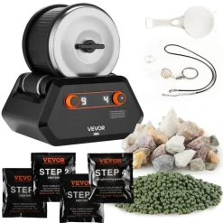 VEVOR Rock Tumbler Kit, 3 lbs Rock Polishing Kit, 4 Speed Settings 9-Day Polishing Timer Stone Polishing Kit, Rock Polisher with Rough Gemstones and Polishing Grits, Rock Polisher for Adults Kids