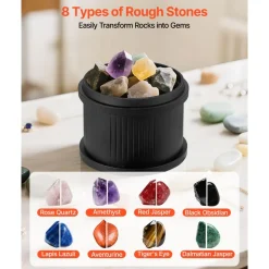 VEVOR Rock Tumbler Kit, 3 lbs Rock Polishing Kit, 4 Speed Settings 9-Day Polishing Timer Stone Polishing Kit, Rock Polisher with Rough Gemstones and Polishing Grits, Rock Polisher for Adults Kids