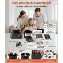 VEVOR Rock Tumbler Kit, 3 lbs Rock Polishing Kit, 4 Speed Settings 9-Day Polishing Timer Stone Polishing Kit, Rock Polisher with Rough Gemstones and Polishing Grits, Rock Polisher for Adults Kids