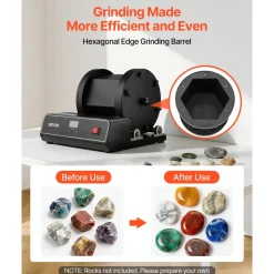VEVOR Rock Tumbler Kit, 17 lbs Rock Polishing Kit, 2-Speed Stone Polishing Kit with 240-Hour Polishing Timer, Rock Polisher with Belt-Driven Brushless Motor, Rock Polisher for Adults and Kids