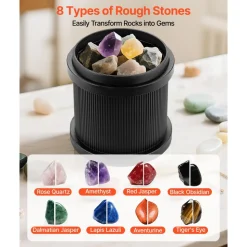 VEVOR Rock Tumbler Kit, 2 lbs Rock Polishing Kit, 4 Speed Settings 9-Day Polishing Timer Stone Polishing Kit, Rock Polisher with Rough Gemstones and Polishing Grits, Rock Polisher for Adults Kids