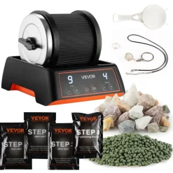 VEVOR Rock Tumbler Kit, 2 lbs Rock Polishing Kit, 4 Speed Settings 9-Day Polishing Timer Stone Polishing Kit, Rock Polisher with Rough Gemstones and Polishing Grits, Rock Polisher for Adults Kids