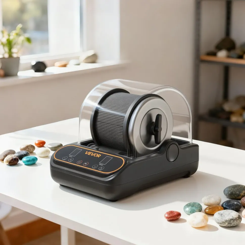 VEVOR Rock Tumbler, 1 lb Rock Polishing Machine, Rocks Tumbling Kit with 4-Speed Adjustment, 1–9 Day Timer, PC Sound Reduction Cover & TPU Drum, Direct Drive Motor Rocks Polishing, Quiet Operation