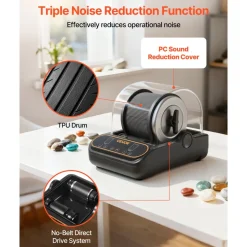 VEVOR Rock Tumbler, 1 lb Rock Polishing Machine, Rocks Tumbling Kit with 4-Speed Adjustment, 1–9 Day Timer, PC Sound Reduction Cover & TPU Drum, Direct Drive Motor Rocks Polishing, Quiet Operation