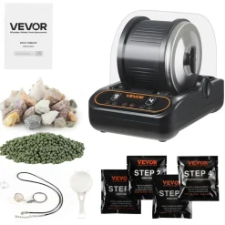 VEVOR Rock Tumbler, 3 lb Rock Polishing Machine, Rocks Tumbling Kit with 4-Speed Adjustment, 1–9 Day Timer, PC Sound Reduction Cover & TPU Drum, Direct Drive Motor Rocks Polishing, Quiet Operation