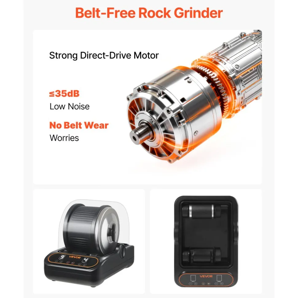 VEVOR Rock Tumbler, 3 lb Rock Polishing Machine, Rocks Tumbling Kit with 4-Speed Adjustment, 1–9 Day Timer, PC Sound Reduction Cover & TPU Drum, Direct Drive Motor Rocks Polishing, Quiet Operation