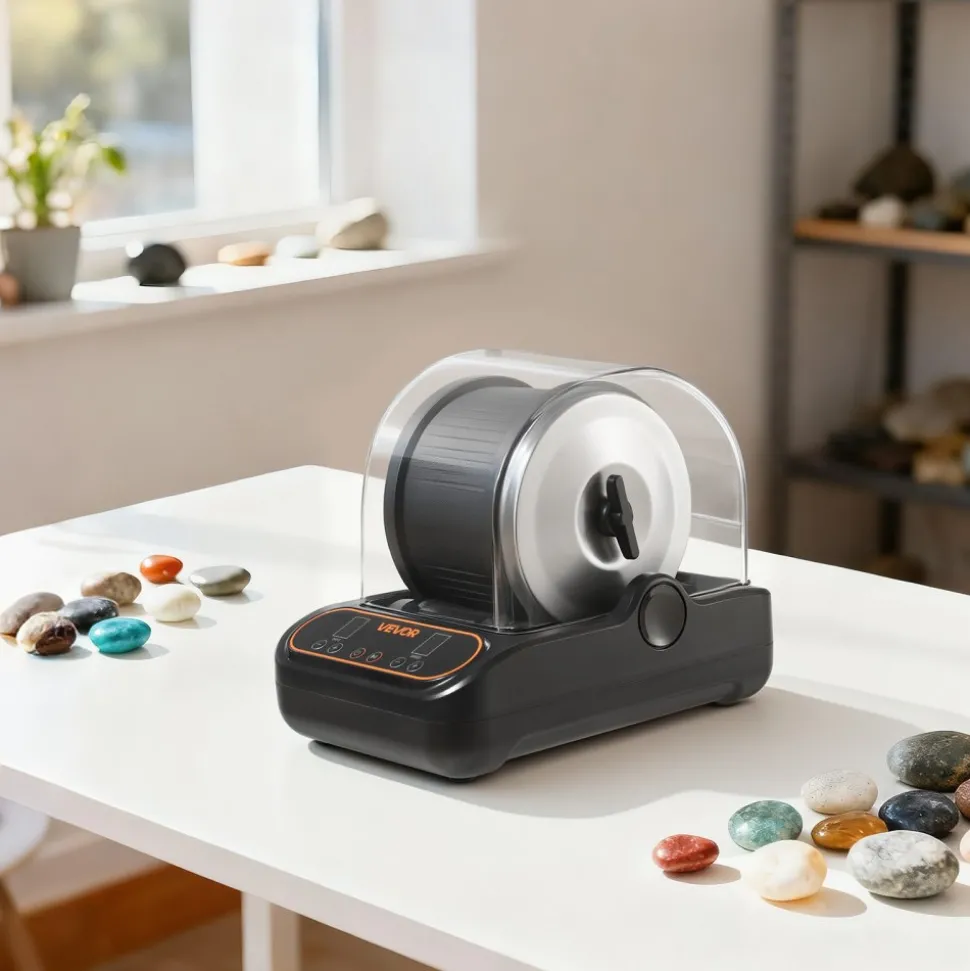 VEVOR Rock Tumbler, 3 lb Rock Polishing Machine, Rocks Tumbling Kit with 4-Speed Adjustment, 1–9 Day Timer, PC Sound Reduction Cover & TPU Drum, Direct Drive Motor Rocks Polishing, Quiet Operation
