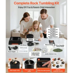 VEVOR Rock Tumbler, 1 lb Rock Polishing Machine, Rocks Tumbling Kit with 4-Speed Adjustment, 1–9 Day Timer, Direct Drive Motor Rocks Polishing Kit for Rose Quartz, Amethyst, Quiet Operation