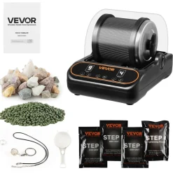 VEVOR Rock Tumbler, 2 lb Rock Polishing Machine, Rocks Tumbling Kit with 4-Speed Adjustment, 1–9 Day Timer, PC Sound Reduction Cover & TPU Drum, Direct Drive Motor Rocks Polishing, Quiet Operation