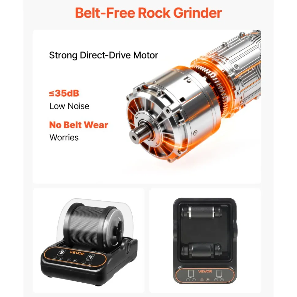 VEVOR Rock Tumbler, 2 lb Rock Polishing Machine, Rocks Tumbling Kit with 4-Speed Adjustment, 1–9 Day Timer, PC Sound Reduction Cover & TPU Drum, Direct Drive Motor Rocks Polishing, Quiet Operation