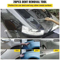 VEVOR Rods Dent Removal Kit, 20 Pcs Paintless Dent Repair Rods, Stainless Steel Dent Rods, Whale Tail Dent Repair Tools, Professional Hail Dent Removal Tool For Minor Dents, Door Dings And Hail Damage