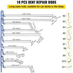 VEVOR Rods Dent Removal Kit, 20 Pcs Paintless Dent Repair Rods, Stainless Steel Dent Rods, Whale Tail Dent Repair Tools, Professional Hail Dent Removal Tool For Minor Dents, Door Dings And Hail Damage