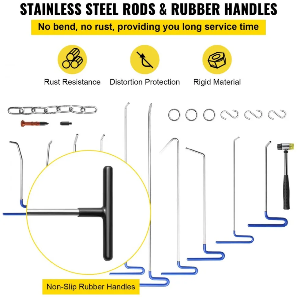 VEVOR Rods Dent Removal Kit, 20 Pcs Paintless Dent Repair Rods, Stainless Steel Dent Rods, Whale Tail Dent Repair Tools, Professional Hail Dent Removal Tool For Minor Dents, Door Dings And Hail Damage