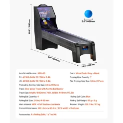 VEVOR 9' Roll and Score Classic Arcade Game Table,  with LED Electronic Scorer & Track Lighting, Sound, Automatic Ball Return, Adults Kids Home Recreation Game Room, 4 Balls Included